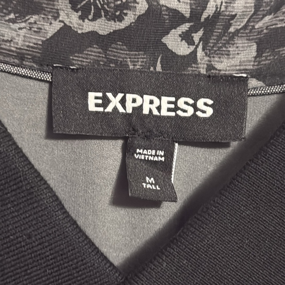 Express Performance Printed Polo Shirt Short Sleeve Black Floral Men's Shirt - Picture 4 of 5